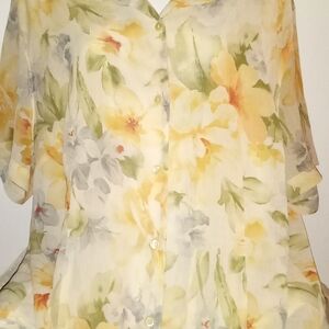 Floral Button-Up Blouse measurements approximately 22 in w 25 and 1/2 in length